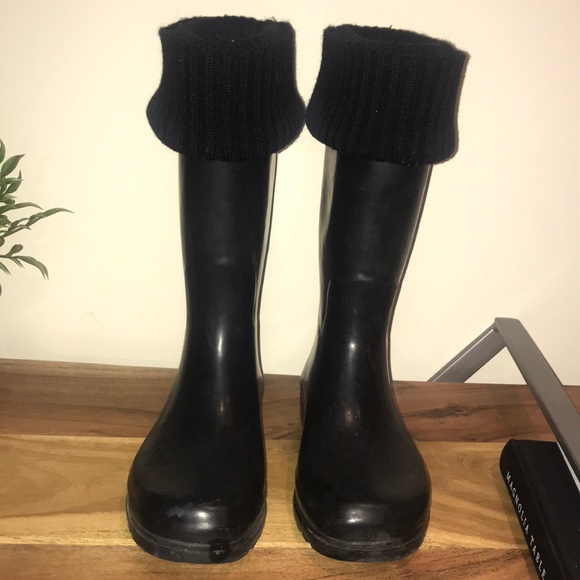 Black rubber rain boots with sock topper! - Picture 4 of 4